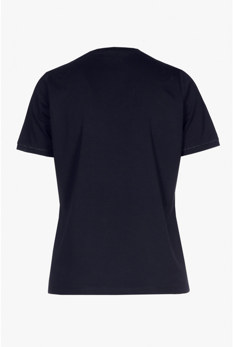 Navy-blue short-sleeved T-shirt with a V-neck