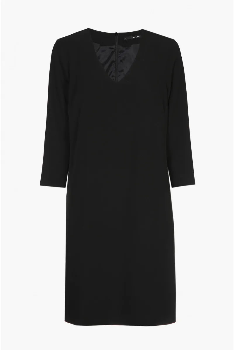 xandres Robe noire de coupe droite avec col en V ESS070-01-0041