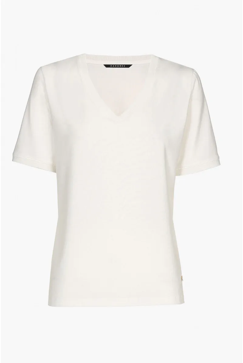 xandres T-shirt blanc cassé à manches courtes et col en V. ESS072-01-1840