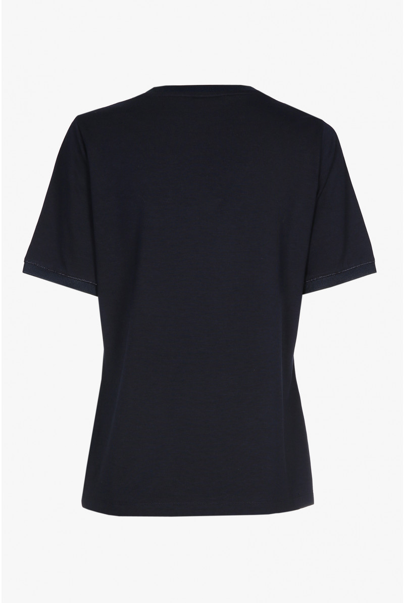 Navyblauw T-shirt met V-hals en korte mouwen