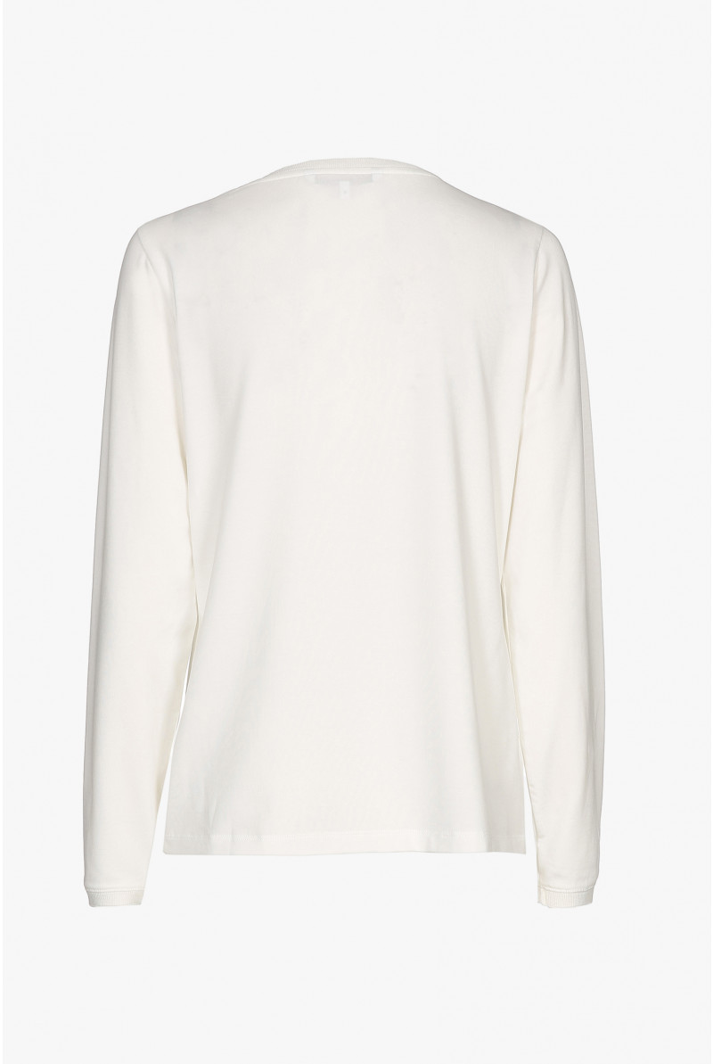 Ecru, long-sleeved T-shirt with a V-neck