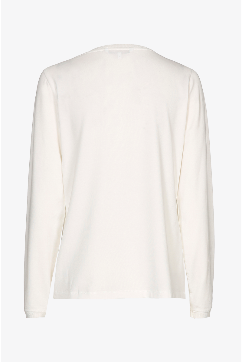 Ecru T-shirt met V-hals en lange mouwen