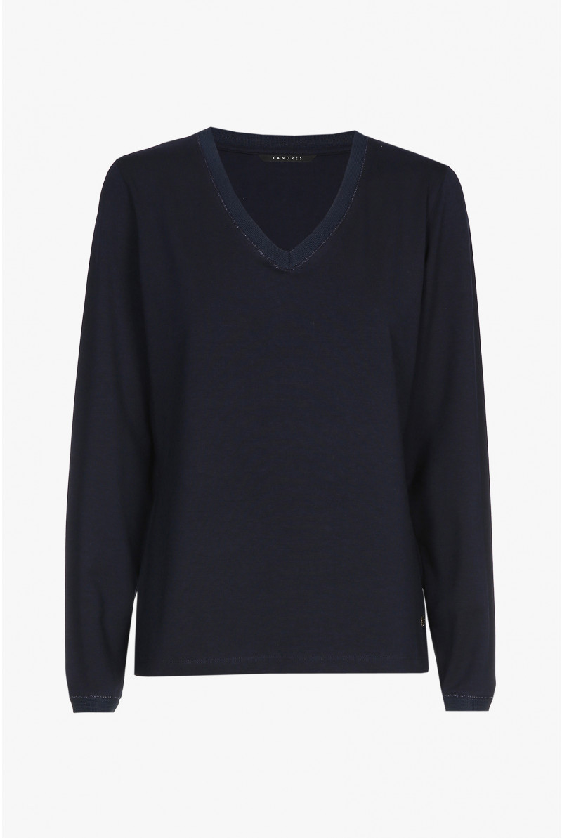 Navyblaues Longsleeve T-Shirt mit V-Ausschnitt