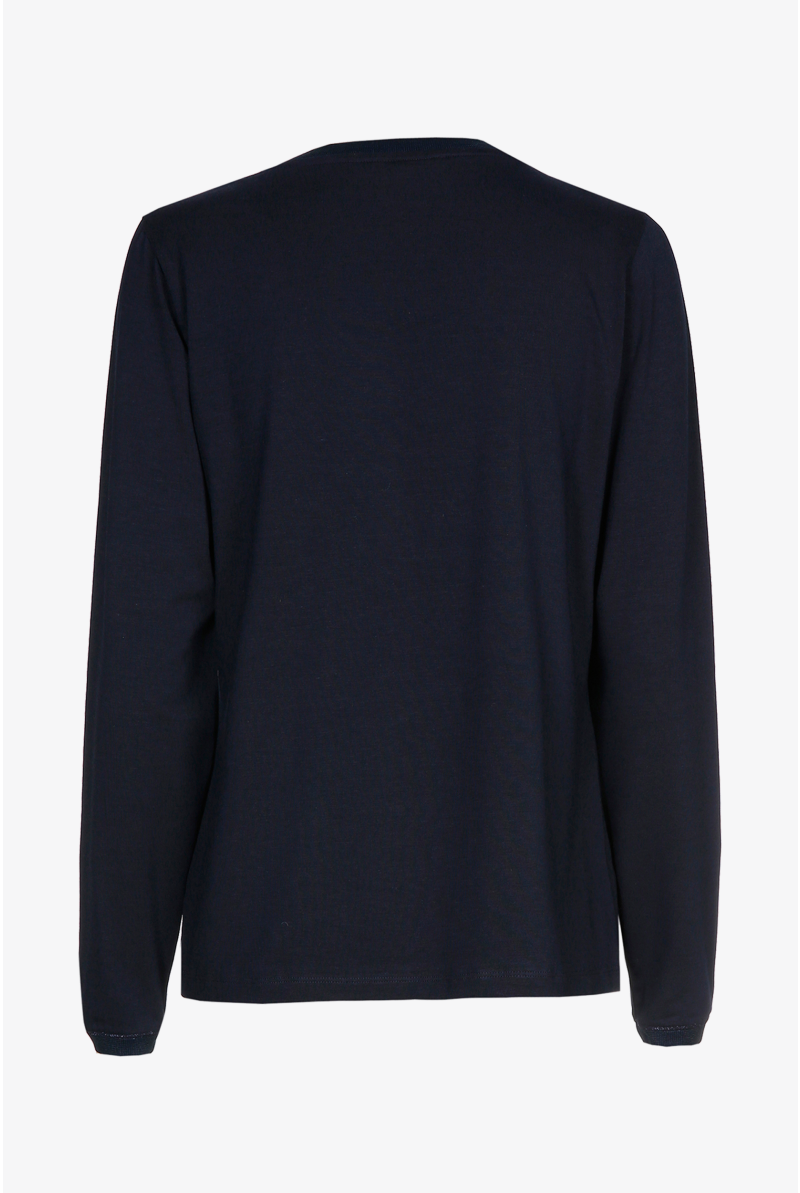Navyblauw T-shirt met V-hals en lange mouwen