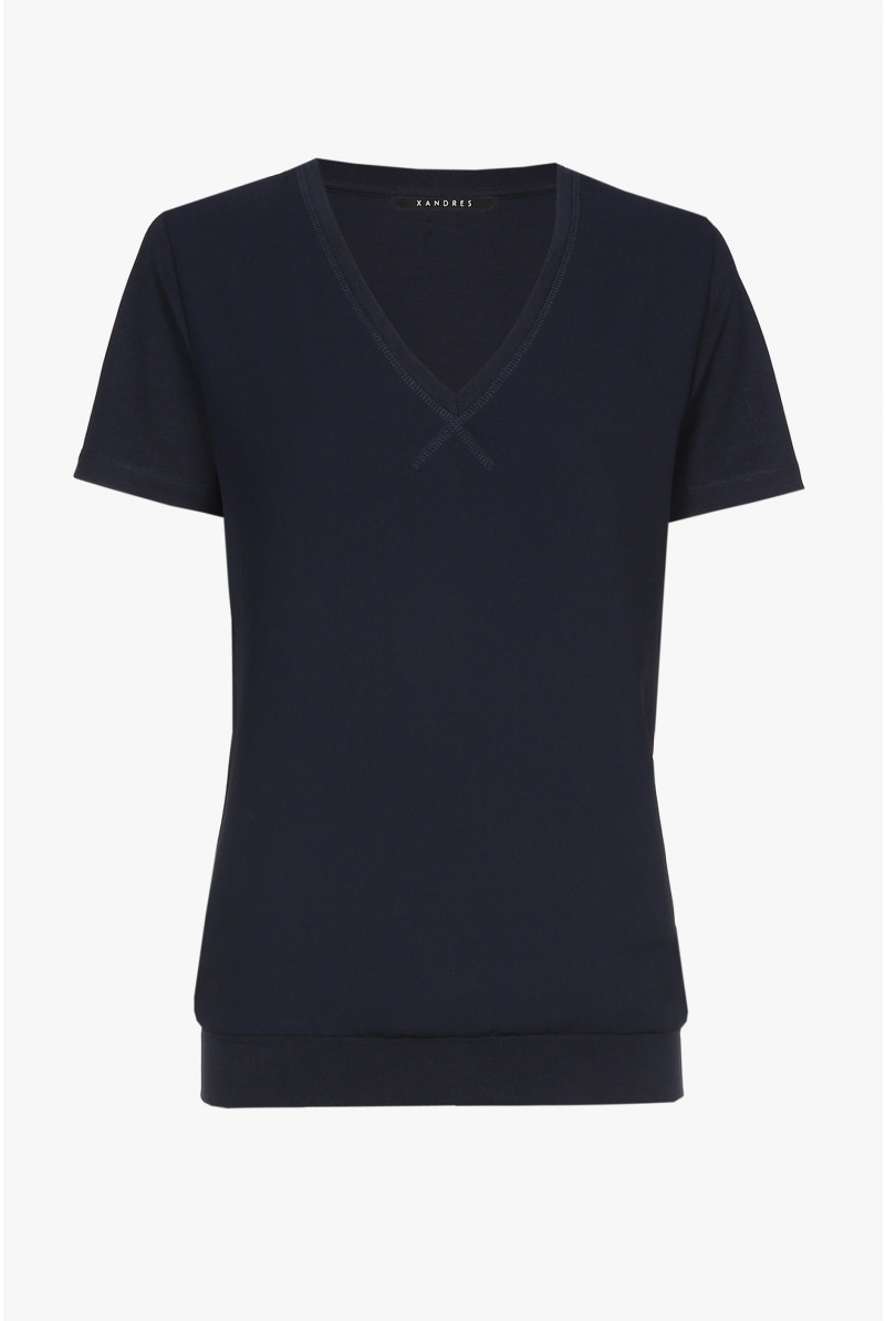 Navyblaues T-Shirt mit V-Ausschnitt