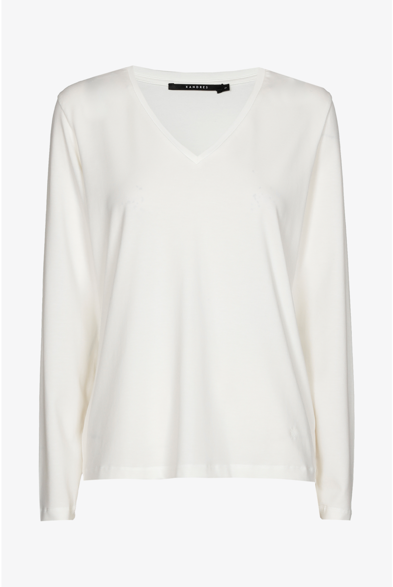 T-shirt met V-hals en lange mouwen