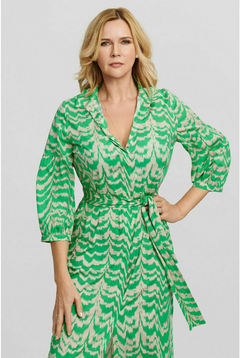 Robe-chemise longue à imprimé vert