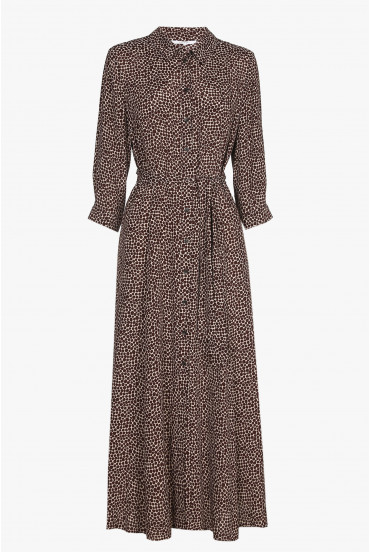 Beige maxi dress with brown polka dot print