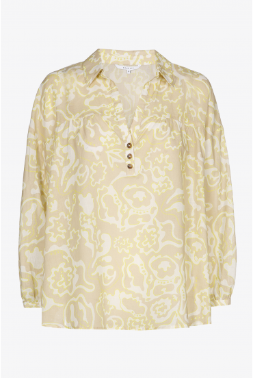 Beige blouse with white and yellow print