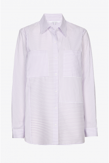 Chemise blanche à rayures lilas
