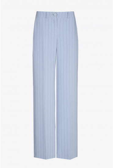 Wide light blue striped trousers