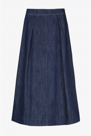 Wide skirt in denim fabric