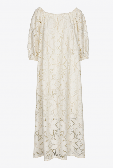 Schulterfreies Kleid mit Lochstickerei