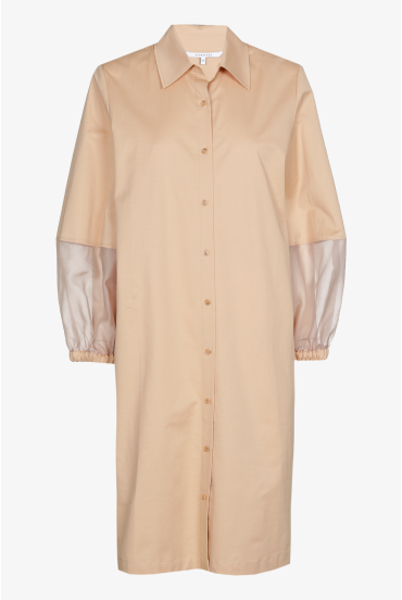 Katoenen jurk met organza mouwen