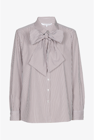 Striped blouse with detachable bow ribbon