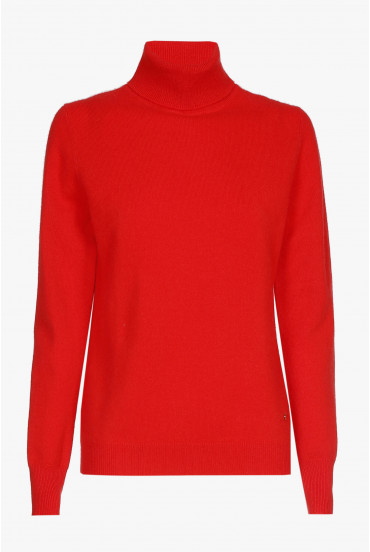 Red cashmere turtleneck jumper