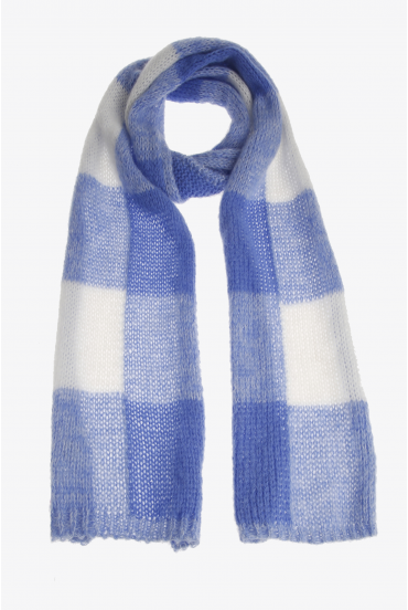 White and blue checked scarf