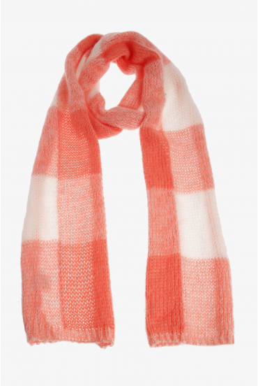 Coral and white checked scarf