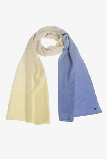 Cashmere sjaal in geel en blauw