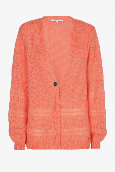 Orange-pink woollen cardigan