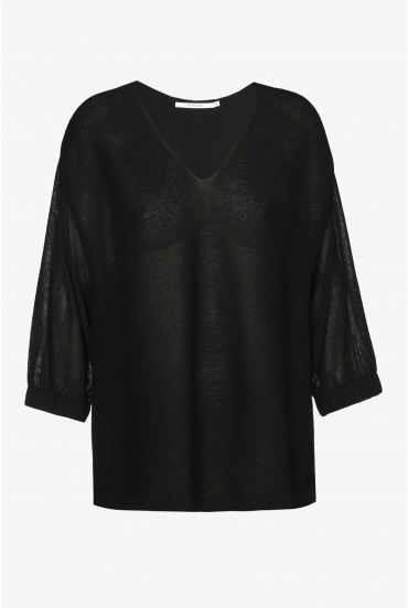 Black jersey sweater with short sleeves