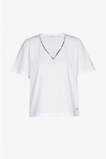 T-shirt met zilveren detail