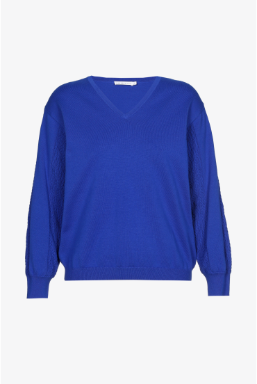 Cotton jumper with knitted detail