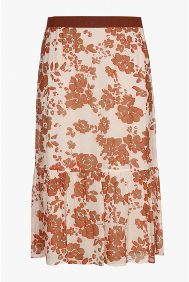 Beige midi skirt with floral print