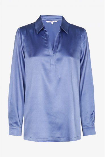 Blauwe zijden blouse