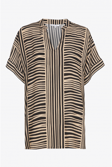 Blouse with beige and black stripes