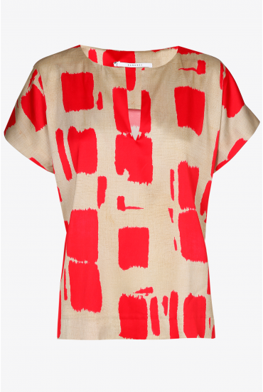Blokprint blouse met korte mouwen