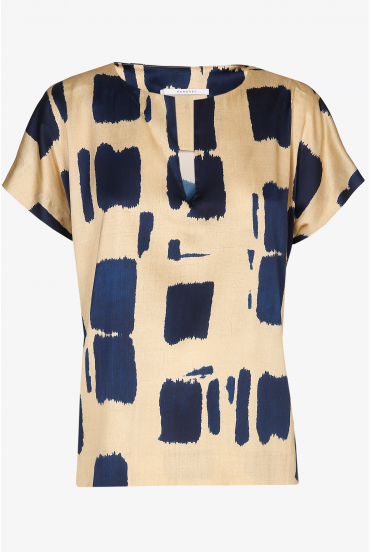Block print blouse with short sleeves
