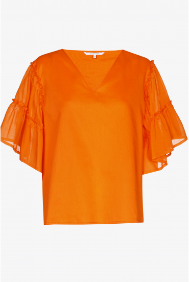 Blouse with flounce sleeves