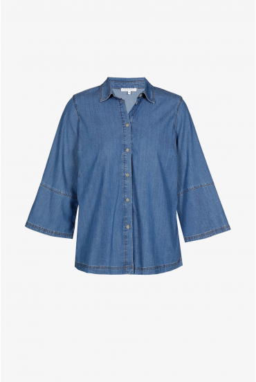 Jeansblouse met wijde mouwen