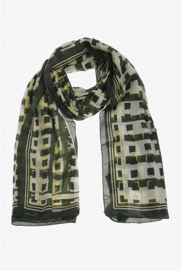Green and white scarf with print