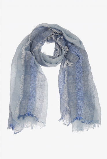 Blue summer scarf with fringe