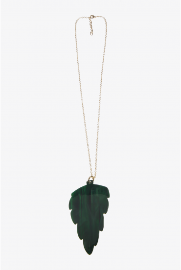 Long chain with green pendant