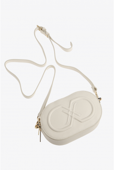 White shoulder bag with leather zipper