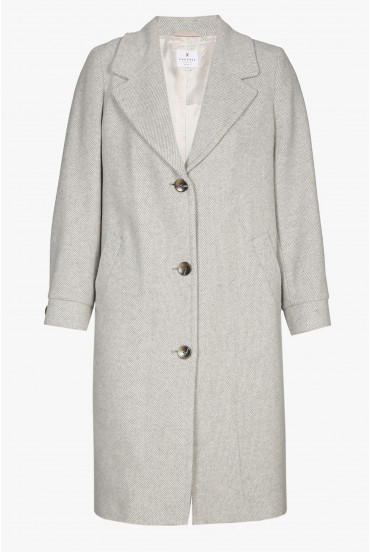 Manteau gris clair doté d'un subtil motif à rayures