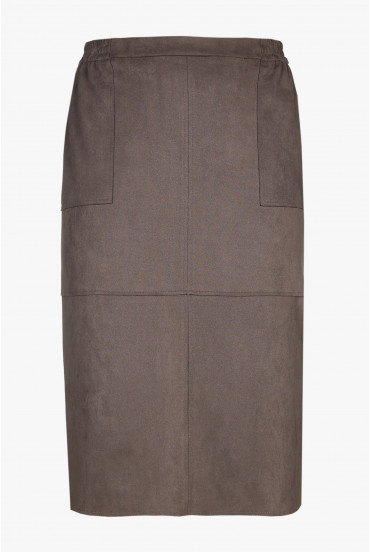 Taupe suede midi skirt