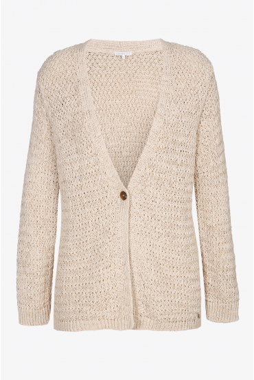 Long beige waistcoat with loose knit