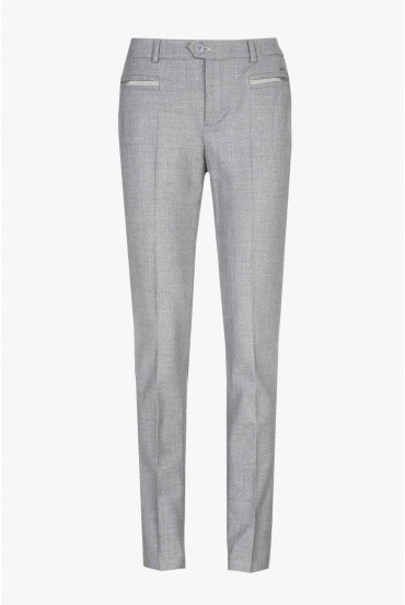 Pantalon habillé en laine gris clair à coupe ajustée