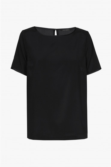 Schwarzes Kurzarm-T-Shirt aus Seide