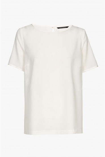 Wit zijden T-shirt met korte mouwen