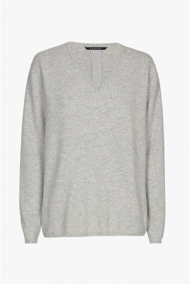 Grey cashmere jumper with a V-neck