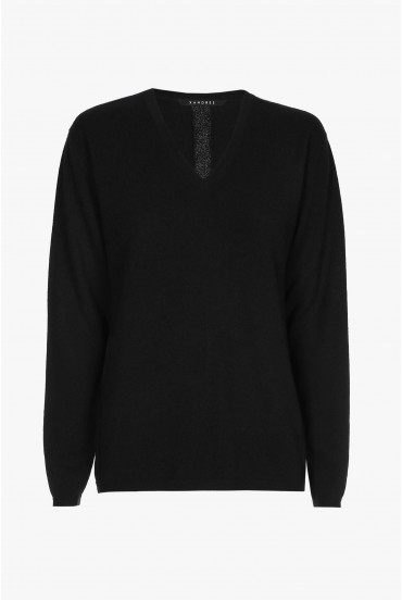 Black cashmere jumper with a V-neck