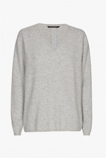 Grijze cashmere trui met V-hals