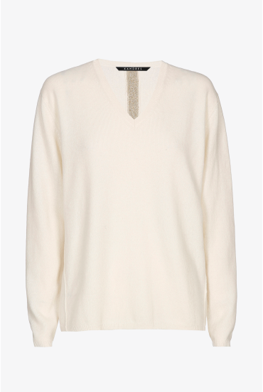 Pull en cachemire blanc à col en V