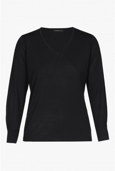 Black silk long-sleeved jumper