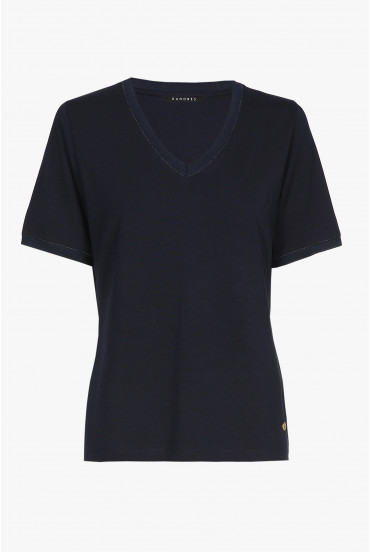 Navyblaues Kurzarm-T-Shirt mit V-Ausschnitt